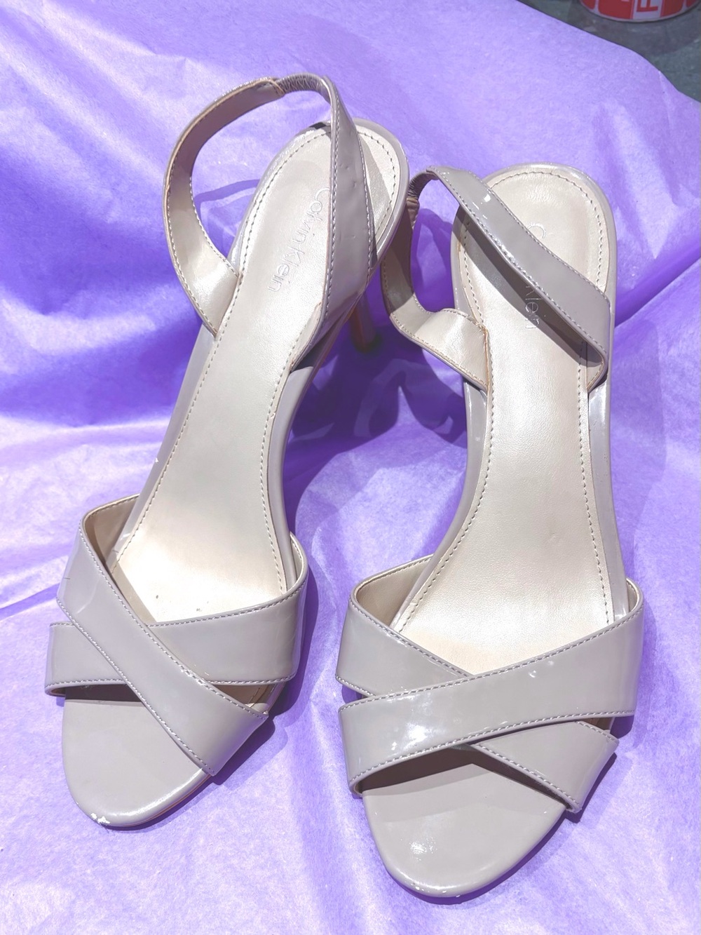 Calvin Klein Patent Slingback Heels in a gorgeous Nude